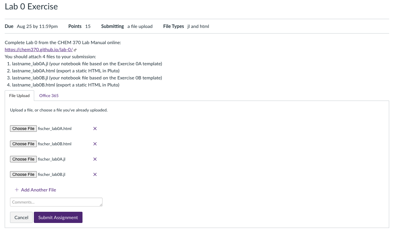 A screenshot showing how to upload files to Canvas