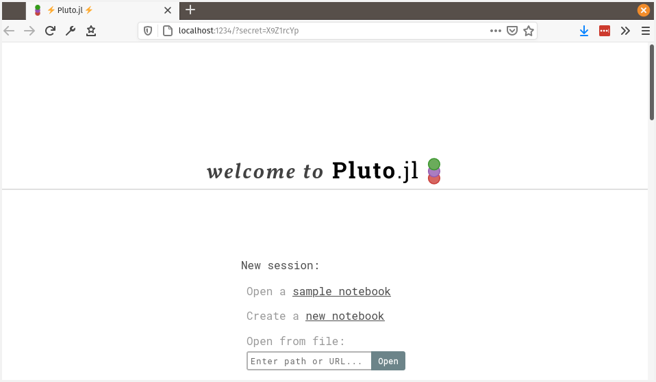 A screenshot showing the Pluto welcome page in the Firefox web browser