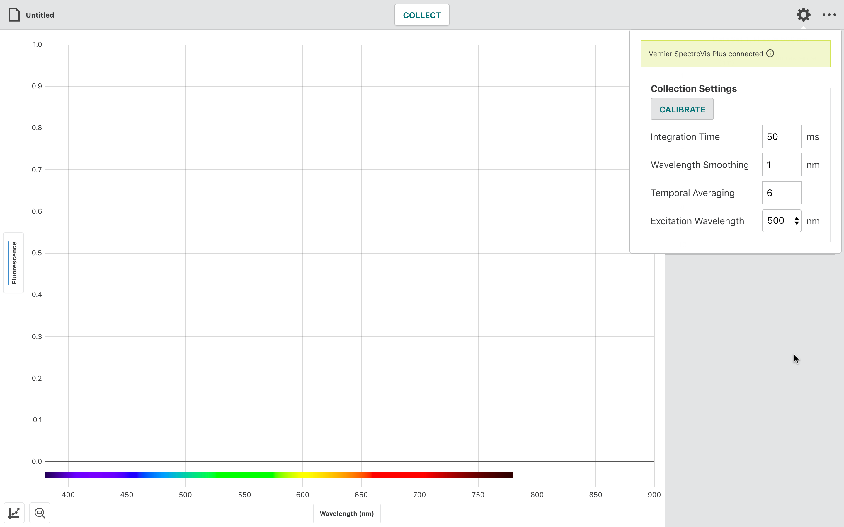 A screenshot showing the settings screen of the Vernier Spectral Analysis software